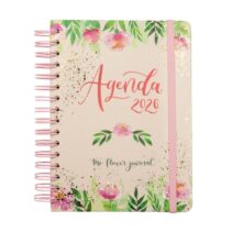Finocam Flower Journal Agenda de Espiral en Catalan - Anual 2026 - Tapa Dura - Cierre de Goma - Formato E10 - 155X212mm - 1 Dia por Pagina - Color Rosa