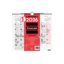 Finocam Calendario de Pared - Anual 2026 - Formato M - 265x5x255mm - Espacio para Escribir - Color Blanco y Rojo