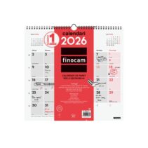 Finocam Calendario de Pared en Catalan - Anual 2026 - 340x5x330mm - Espacio para Escribir - Color Blanco y Rojo