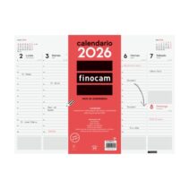 Finocam Vade Protector de Escritorio - Anual 2026 - Encolado - 420x7x310mm - Semana Vista en Vertical - Color Blanco y Rojo