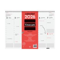 Finocam Vade Calendario de Sobremesa en Catalan - Anual 2026 - con Espiral - 420x8x320mm - Semana Vista en Vertical - Color Blanco y Rojo