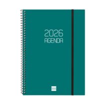 Finocam Opaque Agenda de Espiral - Anual 2026 - Tapa Ligera - Cierre con Goma Elastica - Formato E10 - 162x14x212mm - Semana Vista Horizontal - Color Verde