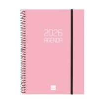 Finocam Opaque Agenda de Espiral en Catalan - Anual 2026 - Tapa Ligera - Cierre con Goma Elastica - Formato E10 - 217x14x297mm - Semana Vista Horizontal - Color Rosa