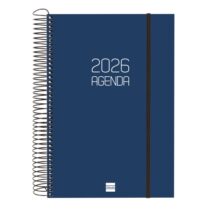 Finocam Opaque Agenda de Espiral en Catalan - Anual 2026 - Tapa Ligera - Cierre con Goma Elastica - Formato E11 - 175x29x242mm - 1 Dia por Pagina - Color Azul