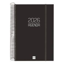 Finocam Opaque Agenda de Espiral en Catalan - Anual 2026 - Tapa Ligera - Cierre con Goma Elastica - Formato E11 - 175x29x242mm - 1 Dia por Pagina - Color Negro