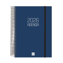 Finocam Opaque Agenda de Espiral - Anual 2026 - Tapa Ligera - Cierre con Goma Elastica - Formato E10 - 175x29x212mm - 1 Dia por Pagina - Color Azul