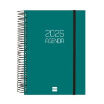 Finocam Opaque Agenda de Espiral - Anual 2026 - Tapa Ligera - Cierre con Goma Elastica - Formato E10 - 175x29x212mm - 1 Dia por Pagina - Color Verde