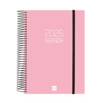 Finocam Opaque Agenda de Espiral - Anual 2026 - Tapa Ligera - Cierre con Goma Elastica - Formato E10 - 175x29x212mm - 1 Dia por Pagina - Color Rosa