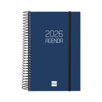 Finocam Opaque Agenda de Espiral en Catalan - Anual 2026 - Tapa Ligera - Cierre con Goma Elastica - Formato E5 - 135x24x181mm - 1 Dia por Pagina - Color Azul