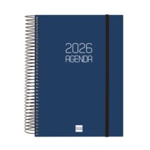 Finocam Opaque Agenda de Espiral en Catalan - Anual 2026 - Tapa Ligera - Cierre con Goma Elastica - Formato E10 - 175x29x212mm - 1 Dia por Pagina - Color Azul