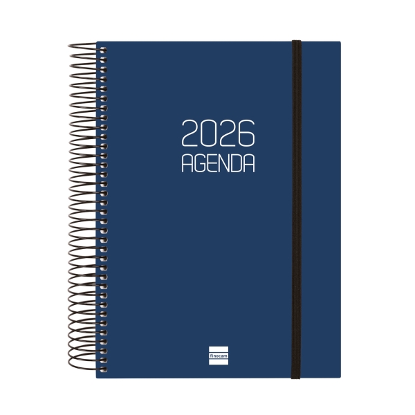 Finocam Opaque Agenda de Espiral en Catalan - Anual 2026 - Tapa Ligera - Cierre con Goma Elastica - Formato E10 - 175x29x212mm - 1 Dia por Pagina - Color Azul
