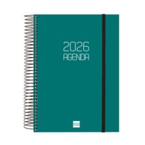 Finocam Opaque Agenda de Espiral en Catalan - Anual 2026 - Tapa Ligera - Cierre con Goma Elastica - Formato E10 - 175x29x212mm - 1 Dia por Pagina - Color Verde