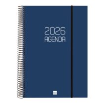 Finocam Opaque Agenda de Espiral en Catalan - Anual 2026 - Tapa Ligera - Cierre con Goma Elastica - Formato E40 - 230x29x297mm - 1 Dia por Pagina - Color Azul