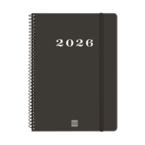 Finocam My Agenda de Espiral en Catalan - Anual 2026 - Tapa Dura Antirayaduras - Formato E10 - 171x9x212mm - Semana Vista Horizontal - Color Negro