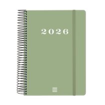 Finocam My Agenda de Espiral en Catalan - Anual 2026 - Tapa Dura Antirayaduras - Formato E10 - 185x20x212mm - 1 Dia por Pagina - Color Verde