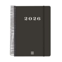 Finocam My Agenda de Espiral en Catalan - Anual 2026 - Tapa Dura Antirayaduras - Formato E10 - 185x20x212mm - 1 Dia por Pagina - Color Negro
