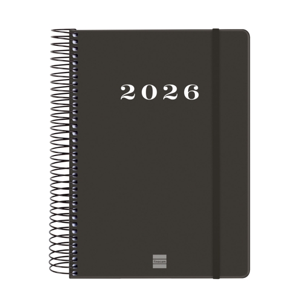Finocam My Agenda de Espiral en Catalan - Anual 2026 - Tapa Dura Antirayaduras - Formato E10 - 185x20x212mm - 1 Dia por Pagina - Color Negro