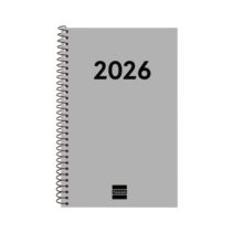 Finocam Espiral Recambio Anual 2026 para Agendas Duo - Anual 2026 - Formato E5 - 125x14x181mm - Semana Vista Horizontal - Color Gris