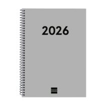 Finocam Espiral Recambio Anual 2026 para Agendas Duo - Anual 2026 - Formato E10 - 162x14x212mm - Semana Vista Horizontal - Color Gris Claro