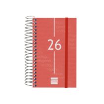 Finocam Year Agenda de Espiral - Anual 2026 - Tapa Ligera - Formato E3 - 95x24x127mm - 1 Dia por Pagina - Color Rojo