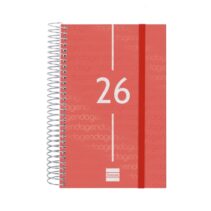 Finocam Year Agenda de Espiral en Catalan - Anual 2026 - Tapa Ligera - Formato E5 - 135x24x181mm - 1 Dia por Pagina - Color Rojo
