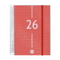Finocam Year Agenda de Espiral en Catalan - Anual 2026 - Tapa Ligera - Formato E10 - 175x29x212mm - 1 Dia por Pagina - Color Rojo
