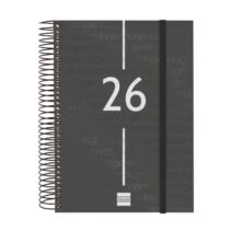 Finocam Year Agenda de Espiral en Catalan - Anual 2026 - Tapa Ligera - Formato E10 - 175x29x212mm - 1 Dia por Pagina - Color Negro