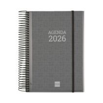 Finocam Basics Agenda en Catalan - Anual 2026 - con Espiral - Personalizable - Formato E10 - 175x29x212mm - 1 Dia por Pagina - Color Gris