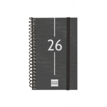 Finocam Year Agenda de Espiral - Anual 2026 - Tapa Ligera - Formato E3 - 85x14x127mm - Semana Vista Horizontal - Color Negro