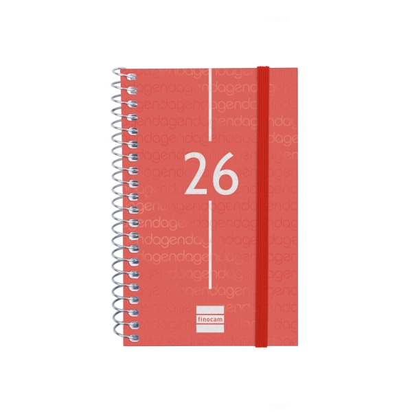 Finocam Year Agenda de Espiral en Catalan - Tapa Ligera - Formato E3 - 217x14x297mm - Semana Vista Horizontal - Color Rojo