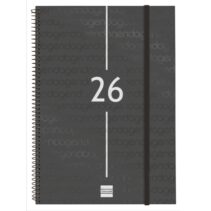 Finocam Year Agenda de Espiral en Catalan - Anual 2026 - Tapa Ligera - Formato E40 - 217x14x297mm - Semana Vista Horizontal - Color Negro