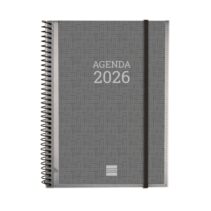 Finocam Basics Agenda en Catalan - Anual 2026 - con Espiral - Personalizable - Formato E10 - 162x14x212mm - Semana Vista Horizontal - Color Gris
