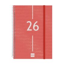 Finocam Year Agenda de Espiral en Catalan - Anual 2026 - Tapa Ligera - Formato E10 - 162x14x212mm - Semana Vista en Vertical - Color Rojo