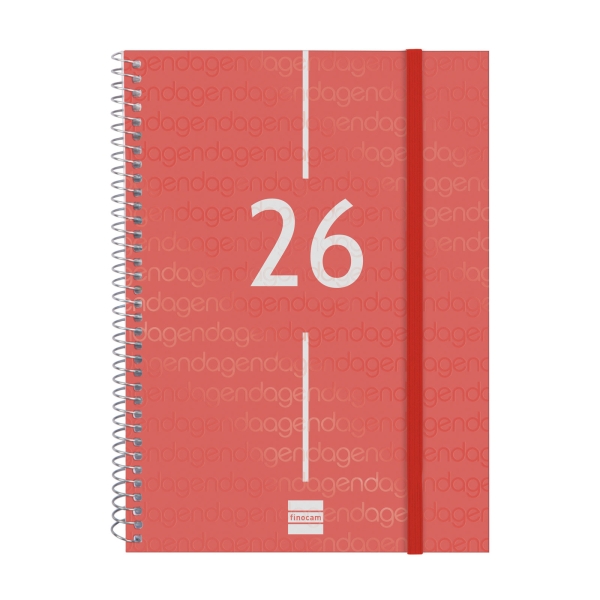 Finocam Year Agenda de Espiral en Catalan - Anual 2026 - Tapa Ligera - Formato E10 - 162x14x212mm - Semana Vista en Vertical - Color Rojo