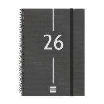 Finocam Year Agenda de Espiral - Tapa Ligera - Formato E10 - 162x14x212mm - Semana Vista en Vertical - Color Negro