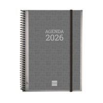 Finocam Agenda Personalizable - Tapa Blanda - Cierre de Goma - Formato E10 - 162x14x212mm - Semana Vista en Vertical - Color Gris