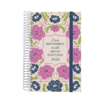Finocam Design Collection Agenda de Espiral en Catalan - Anual 2026 - Tapa Ligera - Formato E5 - 132x25x181mm - 1 Dia por Pagina - Tematica de Flores