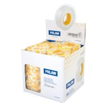 Milan Expositor con 28 Rollos Cinta Adhesiva de Doble Cara - 15mm x 10m - Color Transparente