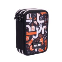 Milan Fingers Plumier de 3 Pisos con Goma de Borrar - Sacapuntas - Lapiz - 3 Boligrafos - Regla - 12 Lapices de Colores - 6 Lapices de Colores Metalizados - 5 Fluorescentes - Tijeras y 18 Rotuladores - 19.5x13x7.5cm - Color Naranja