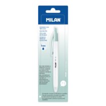 Milan P1 + Blister con 1 Boligrafo de Bola Retractil - Tinta Azul - Punta Redonda 1mm - Superficie Antibacteriana - Color Blanco