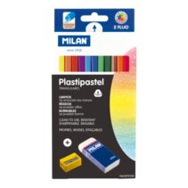 Milan Plastipastel Pack de 12 Ceras de Colores Triangulares - Incluye Goma y Sacapuntas - Bandeja Interior - Colores Surtidos