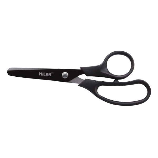 Milan Basic Colours Tijeras de 13.4cm - Mango Ergonomico - Punta Redondeada - Hoja de Acero Inoxidable - Color Negro