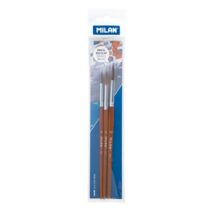 Milan 101 Pack de 3 Pinceles Escolares Redondos - Formatos Surtidos - Color Madera Oscuro