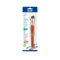 Milan 121 Pack de 3 Pinceles Planos - Formatos Surtidos - Incluye 1 Pincel Serie 524 Numero 8 - Color Madera Oscuro