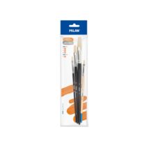 Milan 501 Pack de 3 Pinceles Planos - Incluye 1 Pincel Serie 524 Numero 8 - Formatos Surtidos - Color Negro