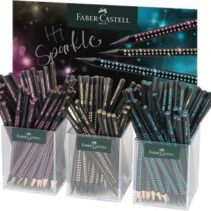 Faber-Castell Sparkle Medianoche Expositor con 144 Lapices Triangulares de Grafito B - Mina Resistente a la Rotura - Con Boton de Purpurina Rosa