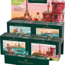 Faber-Castell Pitt Artist Pen Brush City Collection Expositor con 8 Estuches con 12 Rotuladores Punta Pincel - Tinta Pigmentada - Alta Resistencia a la Luz - No Traspasa el Papel - Colores Surtidos