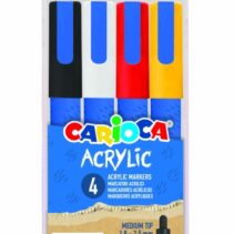 Carioca Acrylic Pack de 4 Marcadores de Pintura Acrilica - Punta Redonda Media 1.8-2.5mm - Tinta a Base de Agua - Alta Cobertura - Colores Surtidos