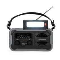 Thomson Radio Solar Portatil SOS - AM/FM - Bateria de 8000mAh - Linterna de Emergencia - 3 Modos de Carga - Funcion Powerbank - Color Gris