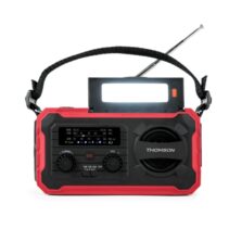 Thomson Radio Solar Portatil SOS - AM/FM - Bateria de 8000mAh - Linterna de Emergencia - 3 Modos de Carga - Funcion Powerbank - Color Rojo